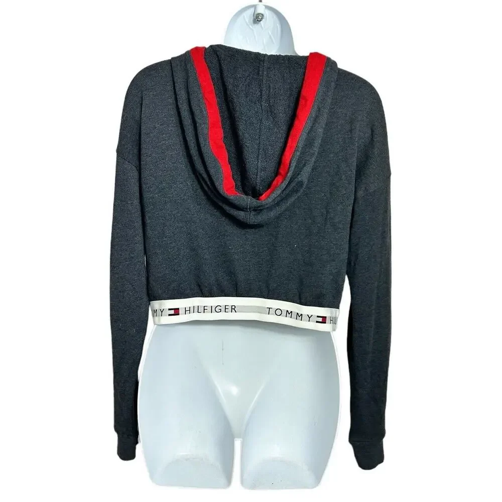 Womens Tommy Hilfiger Retro Cropped Lounge Hoodie Sz Small Sweatshirt V-Neck NEW